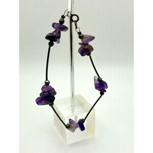 Amethyst Chip Beaded Bar Link Bracelet Purple Sterling Silver  Spring Ring Clasp